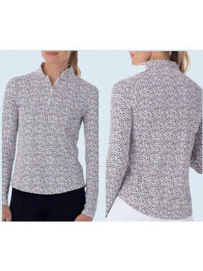 BELYN KEY Hepburn Long Sleeve Cheetah Print Golf Tennis Outdoor Top Shirt Sz S